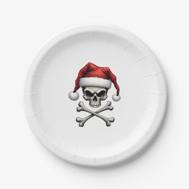 Prato De Papel Pirate Christmas Skull & Crossbones Santa Hat. Got (Frente)