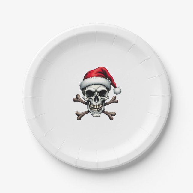 Prato De Papel Pirate Christmas Skull & Crossbones Santa Hat. Got (Frente)