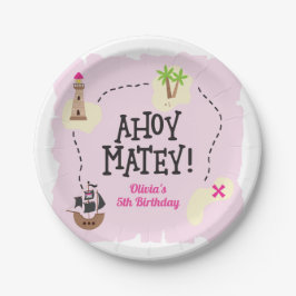 Prato De Papel Pirate Map Pink Aniversário