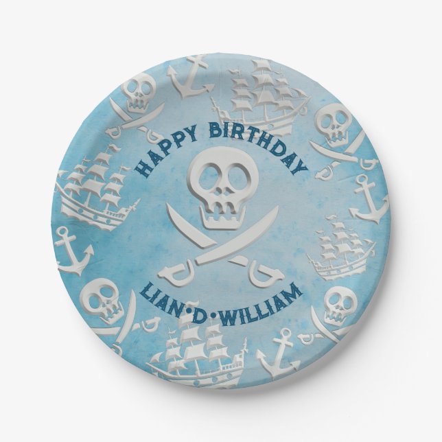 Prato De Papel PIRATE, rapazes, festa de aniversário de papel (Frente)