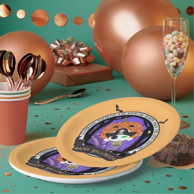 Prato De Papel Pirate Skeleton Cat (Múltiplo)