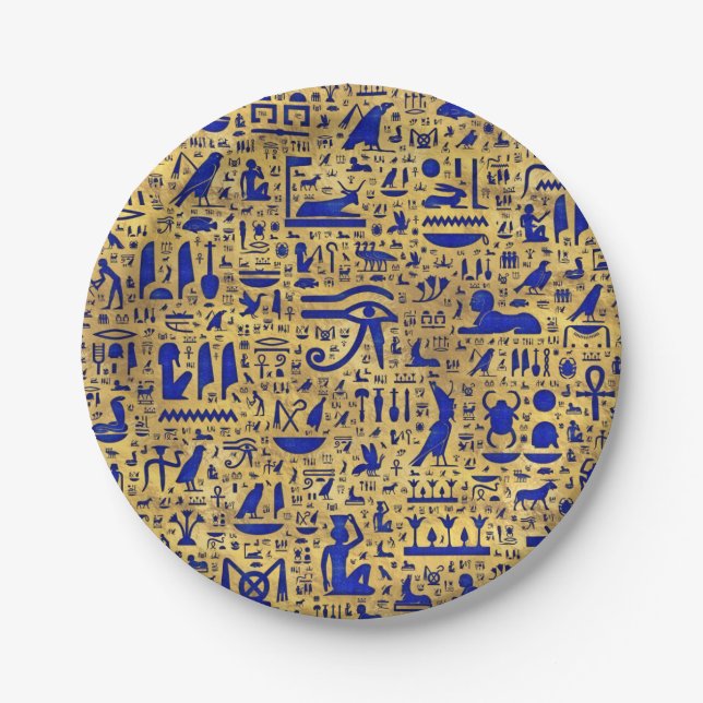 Prato De Papel Piróglifo egípcio Lapis Lazuli e Dourado (Frente)