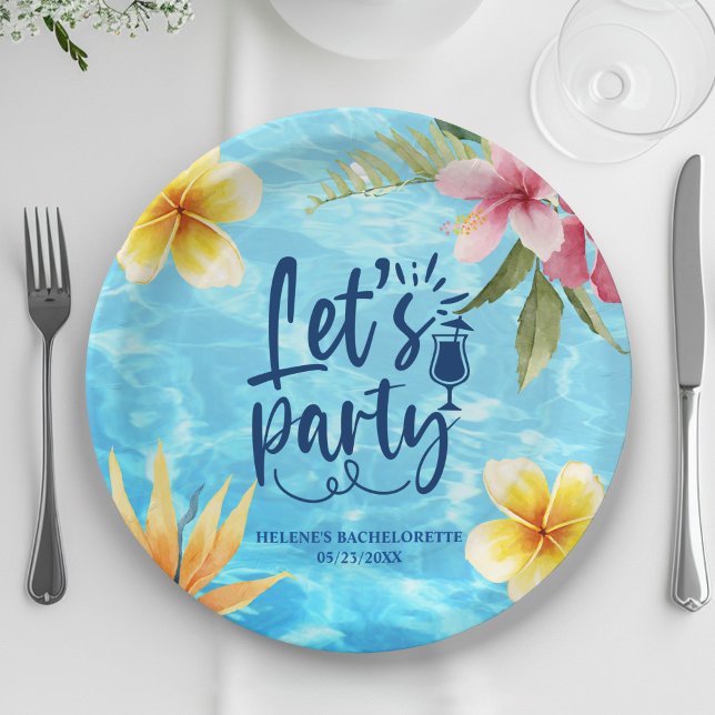 Prato De Papel Piscina Chic Moderna (Modern Chic Pool Bachelorette Party Paper Plates)