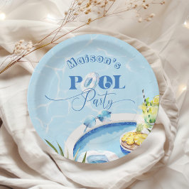 Prato De Papel Piscina de natação festa de aniversário azul para