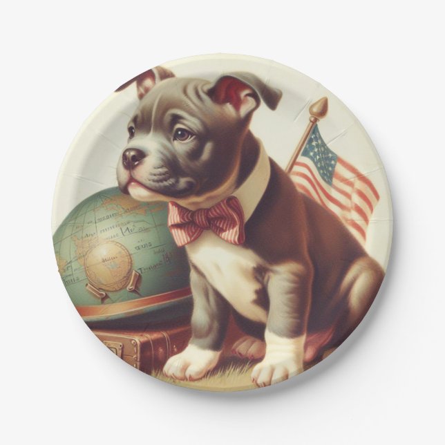 Prato De Papel Pit Bull Terrier Painting (Frente)