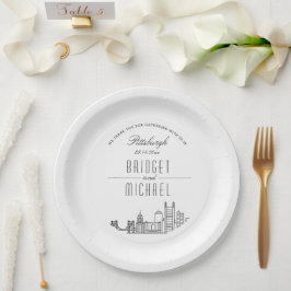 Prato De Papel Pittsburgh Deco Skyline | Evento de Casamento