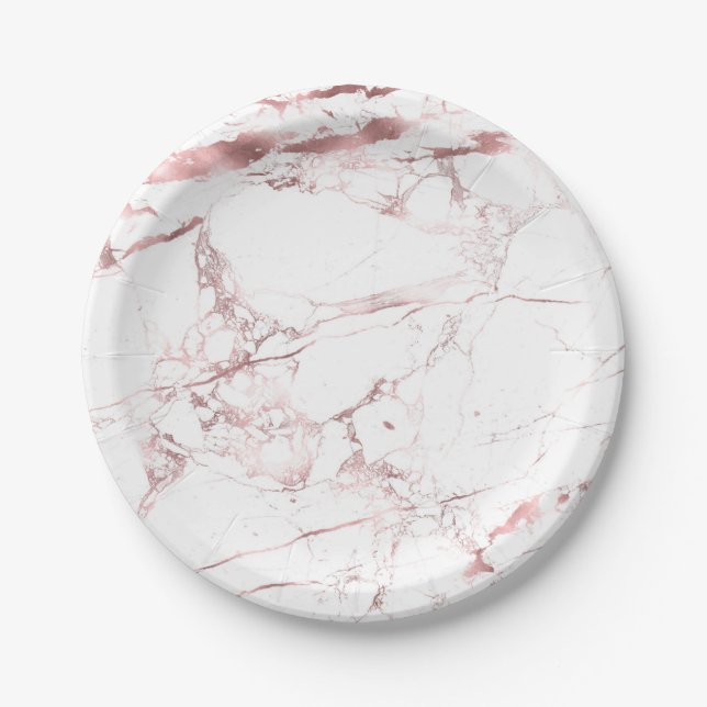 Prato De Papel PixDezines Marble/Faux Rose Gold Veins (Frente)