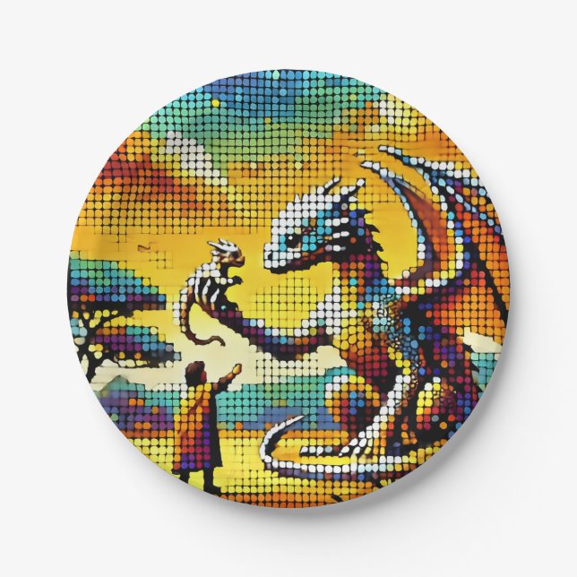 Prato De Papel pixelated image of a dragon trainer (Frente)
