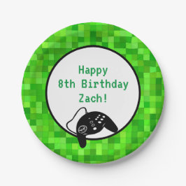 Prato De Papel Pixels de Jogador Verde | Festa de aniversário per