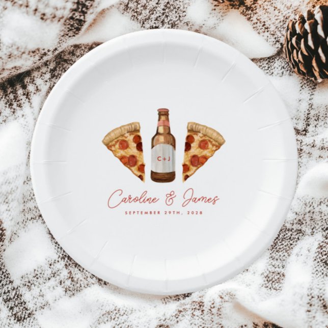 Prato De Papel Pizza & Cerveja Casais Casuais Chá de panela de Ca (Criador carregado)
