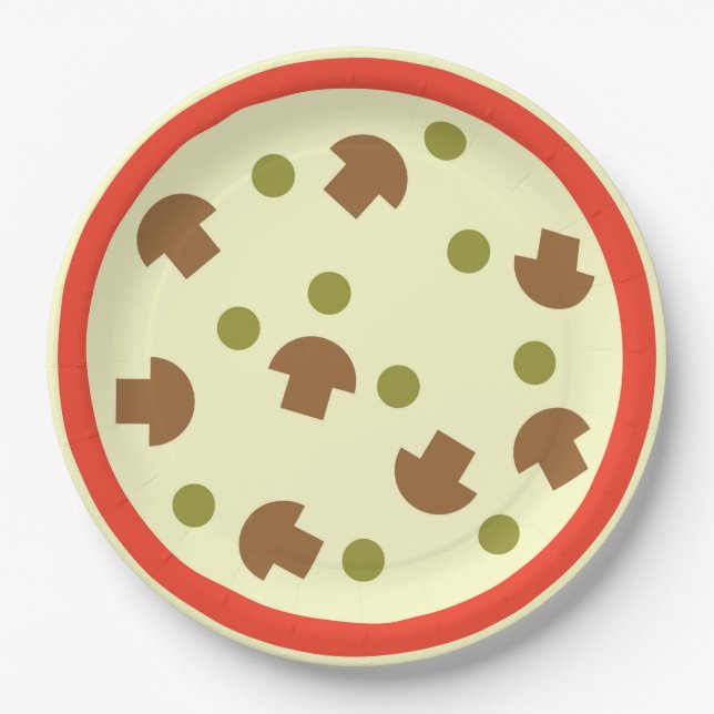 Prato De Papel Pizza com Cogumelos Azeita Molho de Tomate Queijo (Frente)