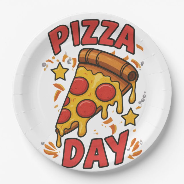Prato De Papel Pizza Day - Pepperoni Divertido - Pizza Design (Frente)