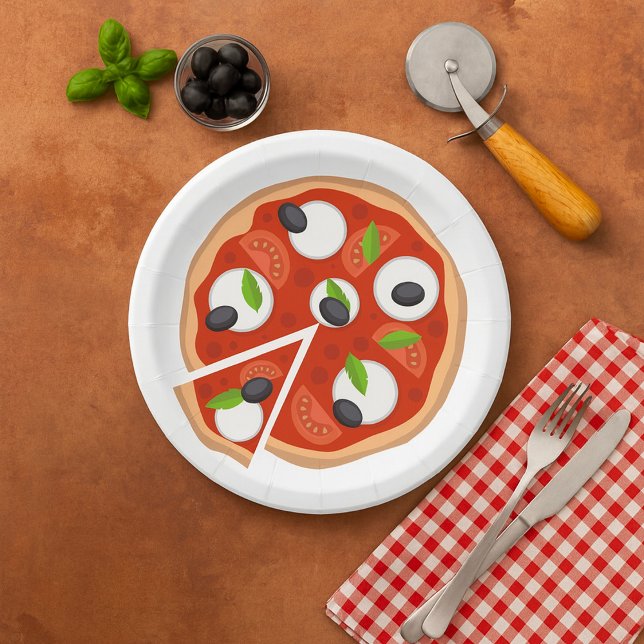 Prato De Papel Pizza de Mozzarella com Tomate e Manjericão (Criador carregado)