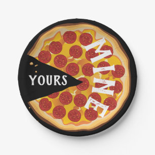 Prato De Papel Pizza de pepperoni engraçada, festa fofa, vermelha