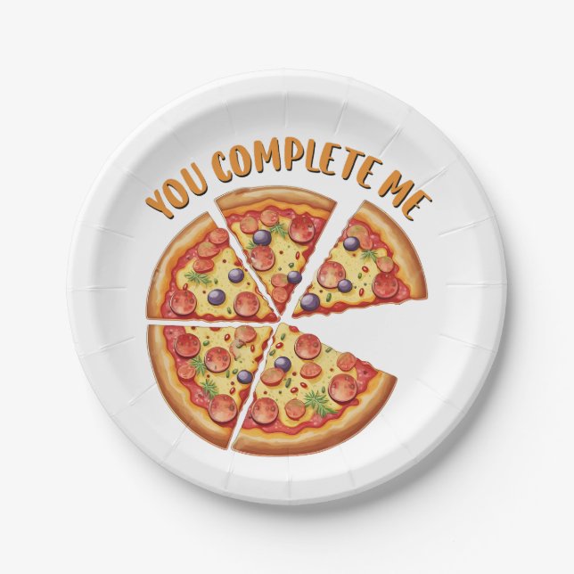 Prato De Papel Pizza de Presente de Dia dos Namorados Você Me Com (Frente)