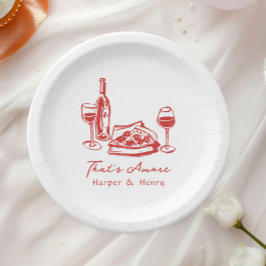 Prato De Papel Pizza Desenhada à Mão Caprichosa Vinho Casamento