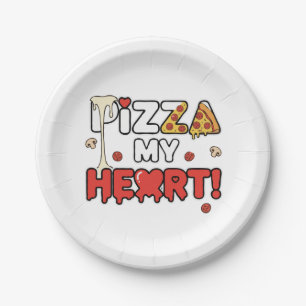 Prato De Papel Pizza Fofa Meu Coração Trocadilho Divertido para A