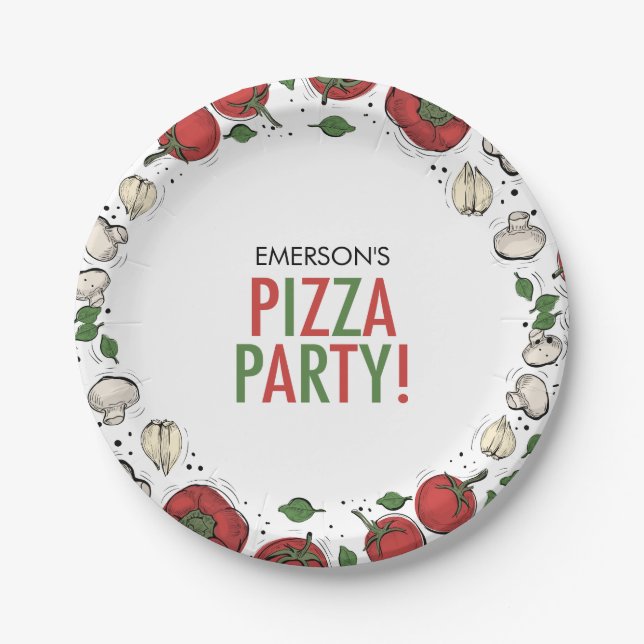 Prato De Papel Pizza Party Birthday Paper Plate (Frente)