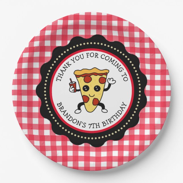 Prato De Papel Pizza Party Birthday Paper Plate (Frente)