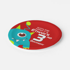 Prato De Papel Placa alienígena de aniversário de 3 anos colorida