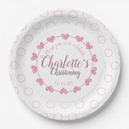 Prato De Papel Placa da flor cor-de-rosa & branca do batismo do