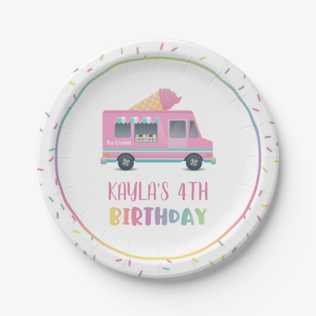 Prato De Papel Placa de aniversário de sorvete (Frente)