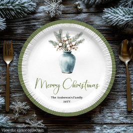 Prato De Papel Placa de Aquarela de Buquê de Natal Rústico Boêmio