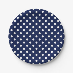 Prato De Papel Placa de Bolinhas azul e branca