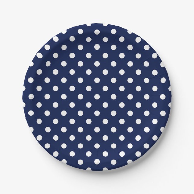 Prato De Papel Placa de Bolinhas azul e branca (Frente)