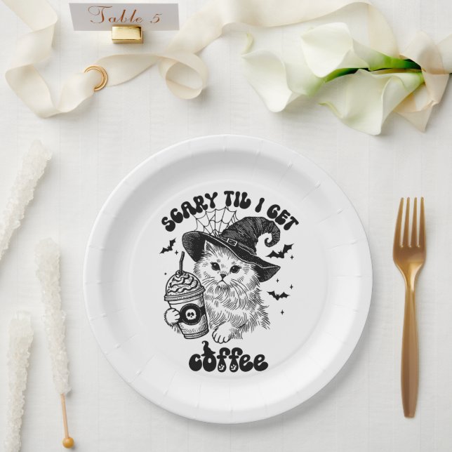 Prato De Papel Placa de café de gato de Halloween (Casamento)