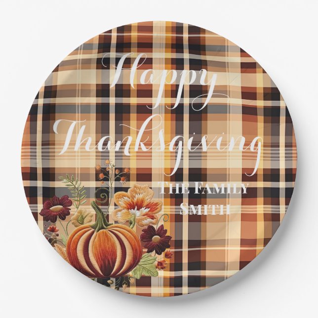 Prato De Papel Placa de calabaza floral bordada en otoño (Frente)