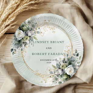 Prato De Papel Placa de casamento de nome personalizado Boho Sage