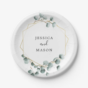 Prato De Papel Placa de Chá de casamento Eucalyptus Greenery
