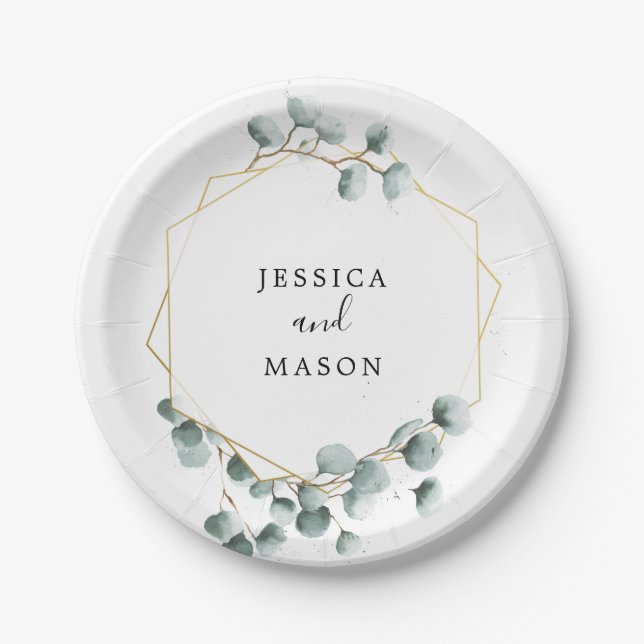 Prato De Papel Placa de Chá de casamento Eucalyptus Greenery (Frente)
