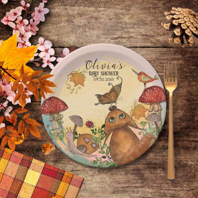 Prato De Papel Placa de Chá de fraldas de Fada de Outono Encantad (Enchanted Autumn Fairy Baby Shower Plate)