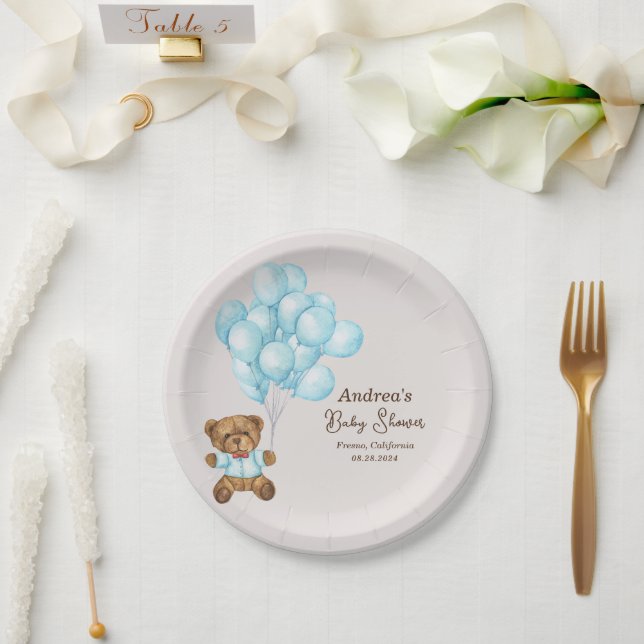 Prato De Papel Placa de Chá de fraldas de Urso Azul Bebê (Casamento)