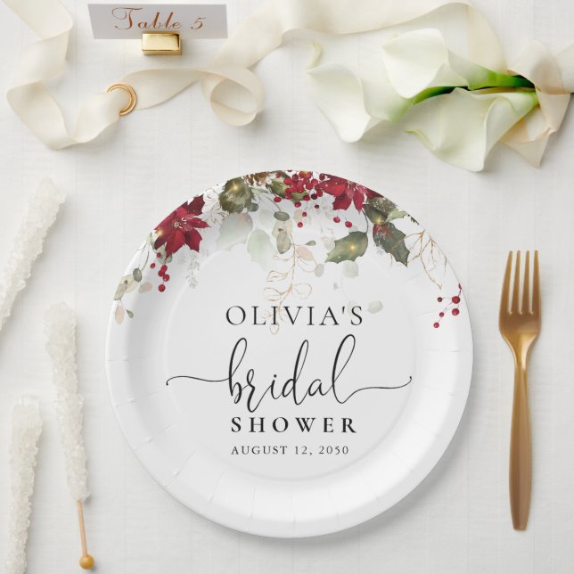 Prato De Papel Placa de Chá de panela de Poinsettia Vermelha Nata (Casamento)