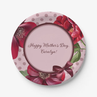 Prato De Papel Placa de Dia de as mães Floral e Ponto de 9"