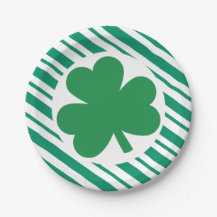 Prato De Papel Placa de festa de Shamrock com Feliz verde-stripid