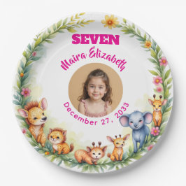 Prato De Papel Placa de Foto Safari de Menina Fofa Aniversário In