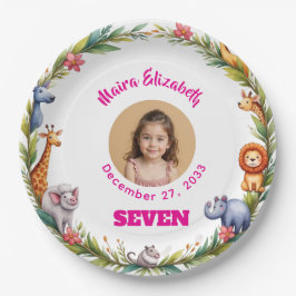 Prato De Papel Placa de Foto Safari de Menina Fofa Aniversário In