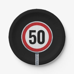 Prato De Papel Placa de Limite de Velocidade de 50 Anos - QUALQUE