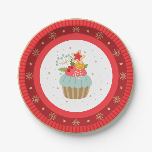 Prato De Papel Placa de Natal de Cupcake de Férias (Frente)
