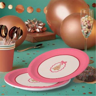 Prato De Papel Placa de Natal de Pão de Mel Rosa Árvore de Natal