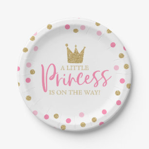 Prato De Papel Placa de papel 7" da princesa chá de fraldas ouro