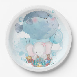 PRATO DE PAPEL PLACA DE PAPEL: BABY ELEPHANT E PUFFER FISH BALLOO