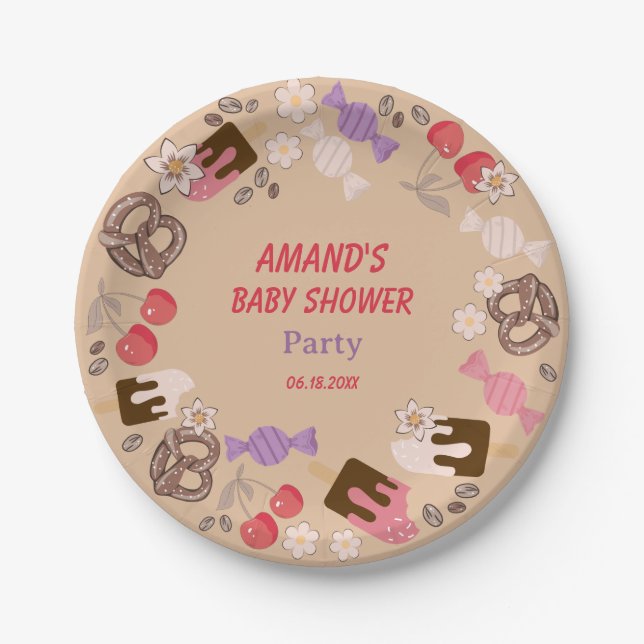 Prato De Papel Placa de papel bege de Chá de fraldas doce e salga (Frente)