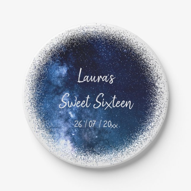 Prato De Papel Placa de papel brilhante azul de 16 Marinhos doce (Frente)