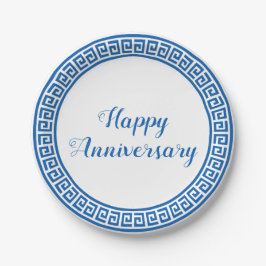 Prato De Papel Placa de papel com design chave grego azul &