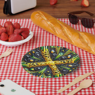 Prato De Papel Placa de papel com Design de cores jamaicanas